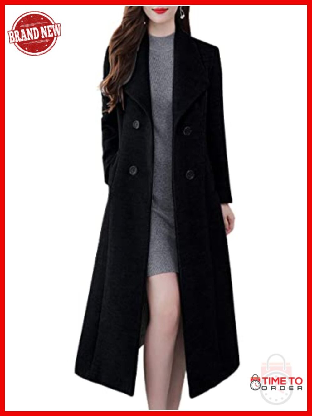 Shawl Lapel Double Breasted Wool Blend Maxi Pea Coat